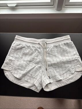 Athleta White Pinstripe Drawcord linen Shorts